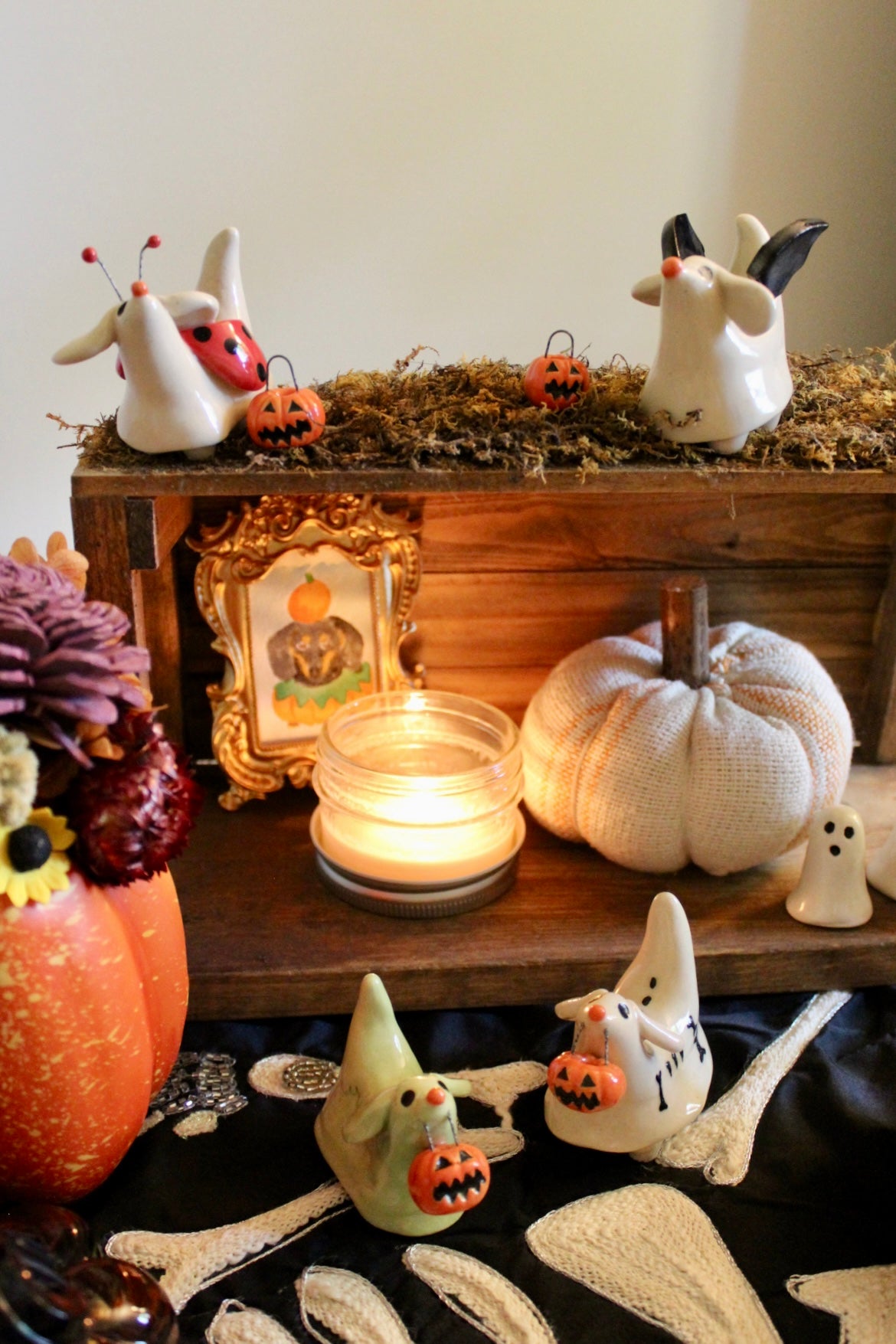 Pre-Order Halloweenie Ghost Dog Ceramic Figurine | Potted By Jess x Weenies, Plants & Pots