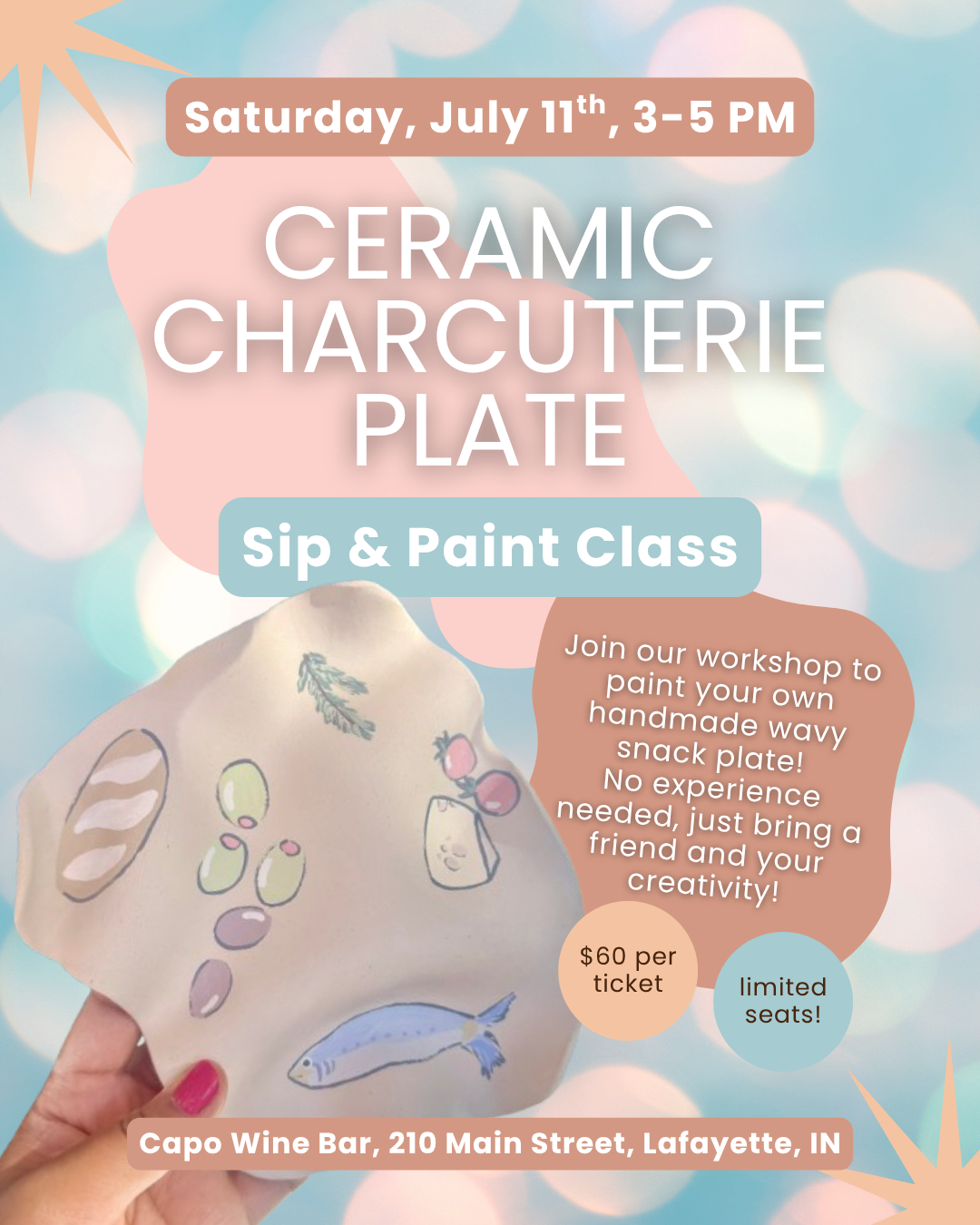 Ceramic Charcuterie Plate: Sip & Paint Class
