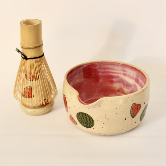 Watermelon Matcha Bowl and Whisk Holder Set