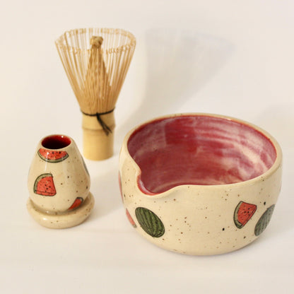 Watermelon Matcha Bowl and Whisk Holder Set